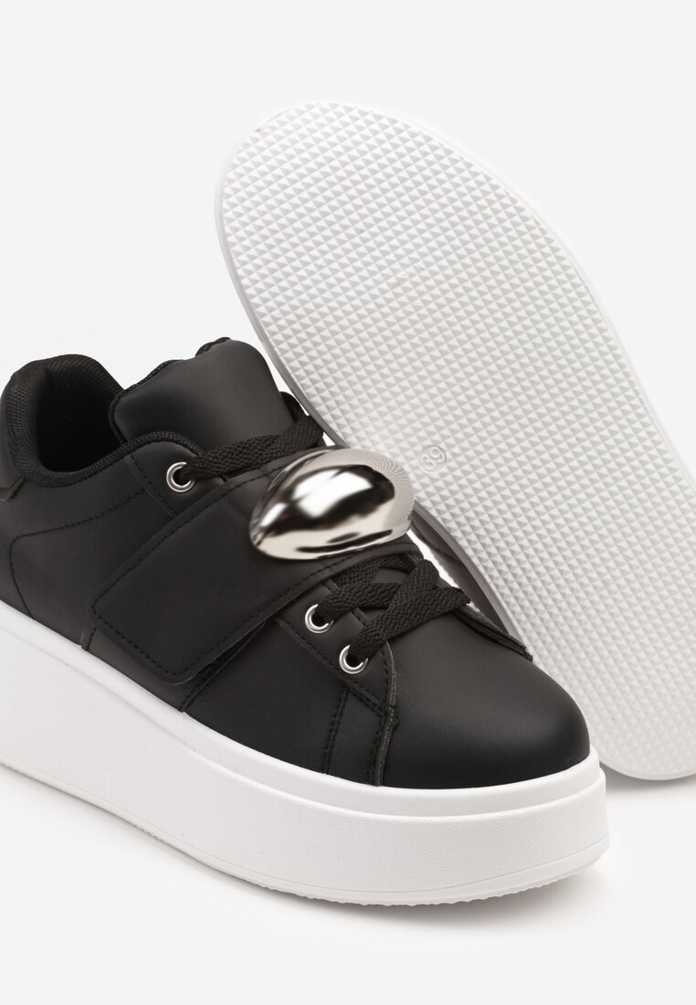 mellisa Sneakerși Negri pe Platformă cu Aplicație Metalică Welveria