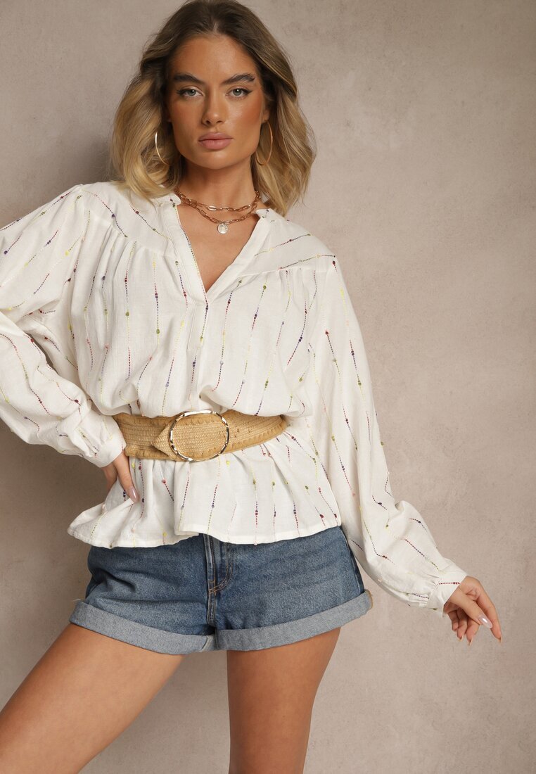 melya by melody Bluză Albă de Bumbac stil Cămașă cu Broderie Decorativă Palithia