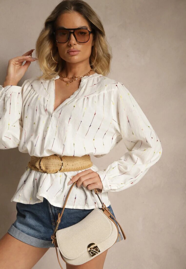melya by melody Bluză Albă de Bumbac stil Cămașă cu Broderie Decorativă Palithia