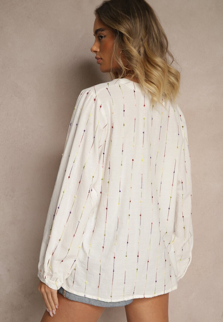 melya by melody Bluză Albă de Bumbac stil Cămașă cu Broderie Decorativă Palithia