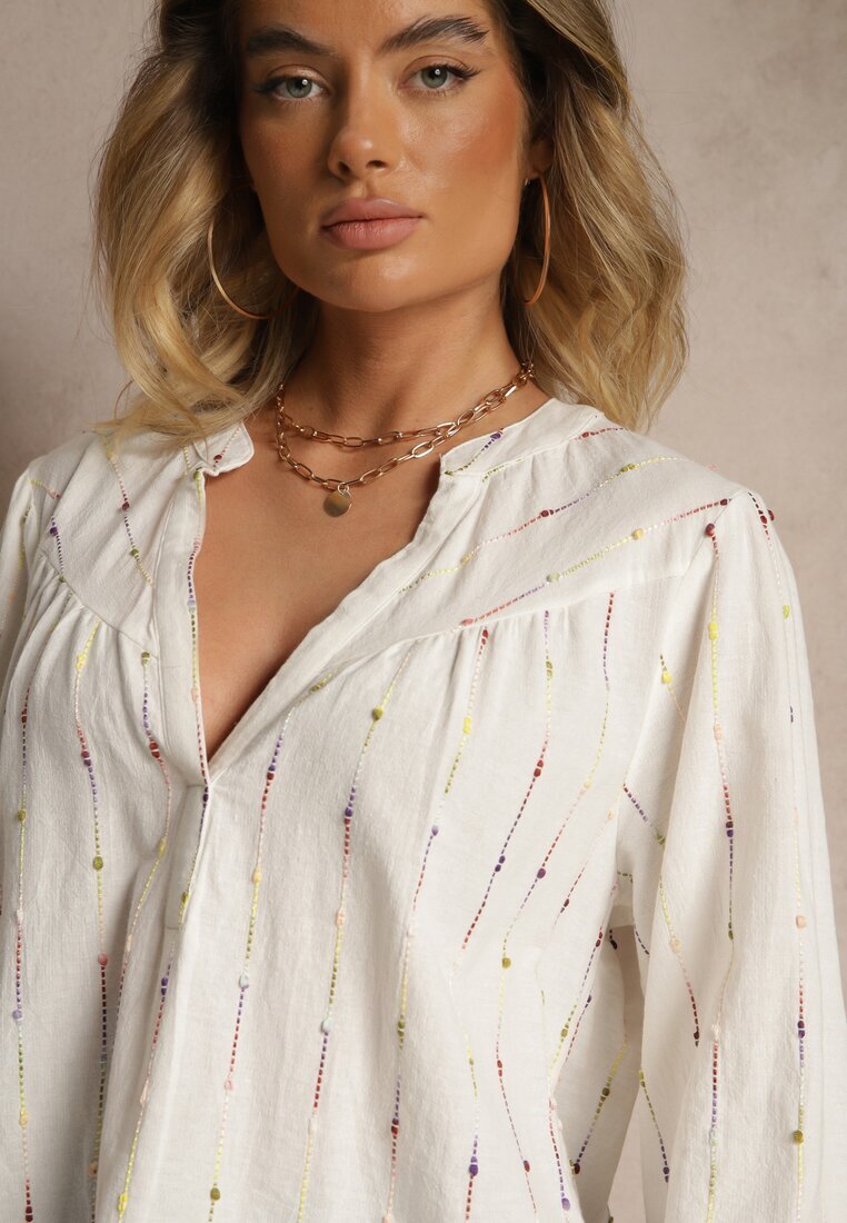 melya by melody Bluză Albă de Bumbac stil Cămașă cu Broderie Decorativă Palithia