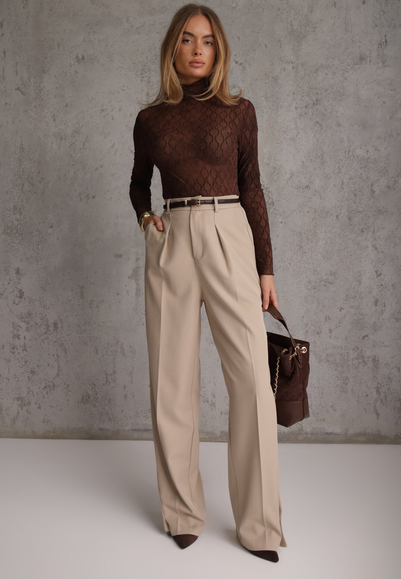melya by melody Bluză transparentă din dantelă cu guler tip tunică și model geometric Joliena Maro