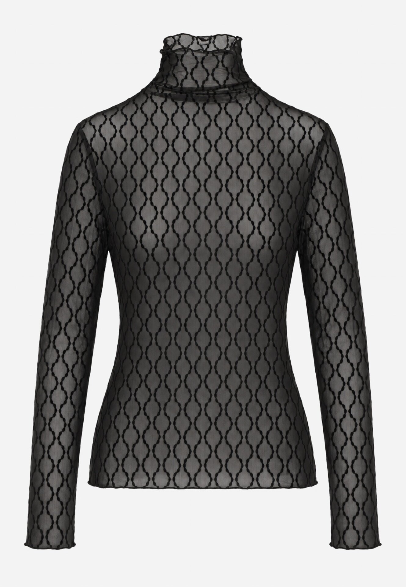 melya by melody Bluză transparentă din dantelă cu guler tip tunică și model geometric Joliena Neagră