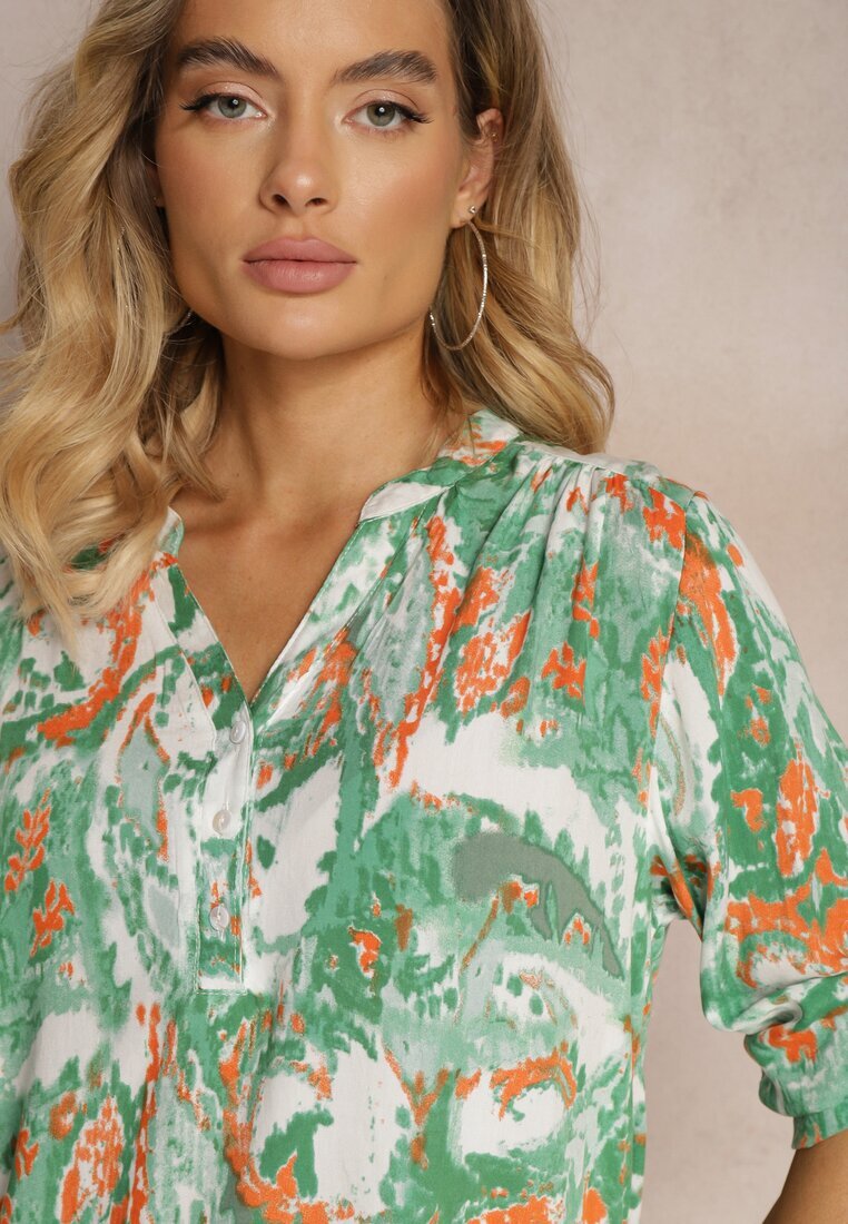 melya by melody Bluză Verde-Albă din Viscoză și Mânecă Lungă Anlista