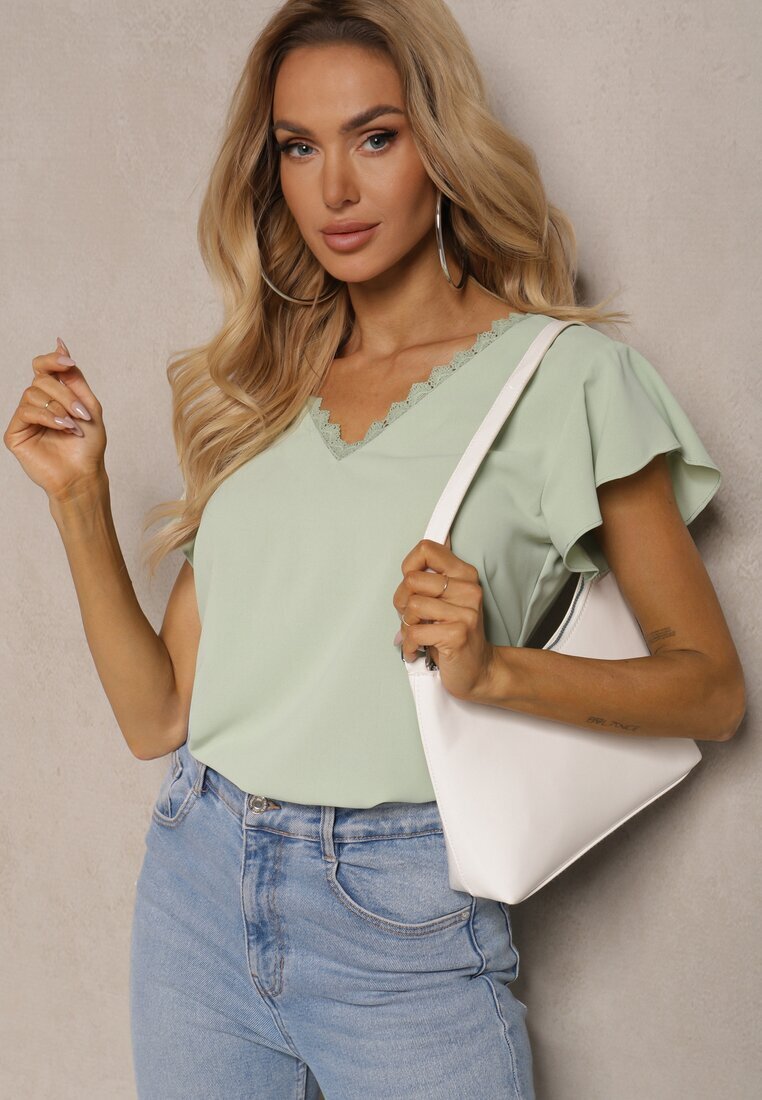 melya by melody Bluză Verde Transparentă cu inserții de dantelă Lenley