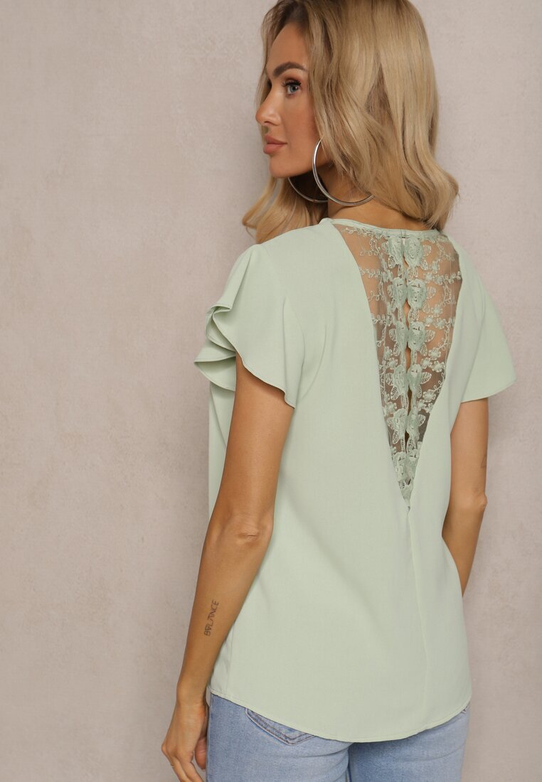 melya by melody Bluză Verde Transparentă cu inserții de dantelă Lenley