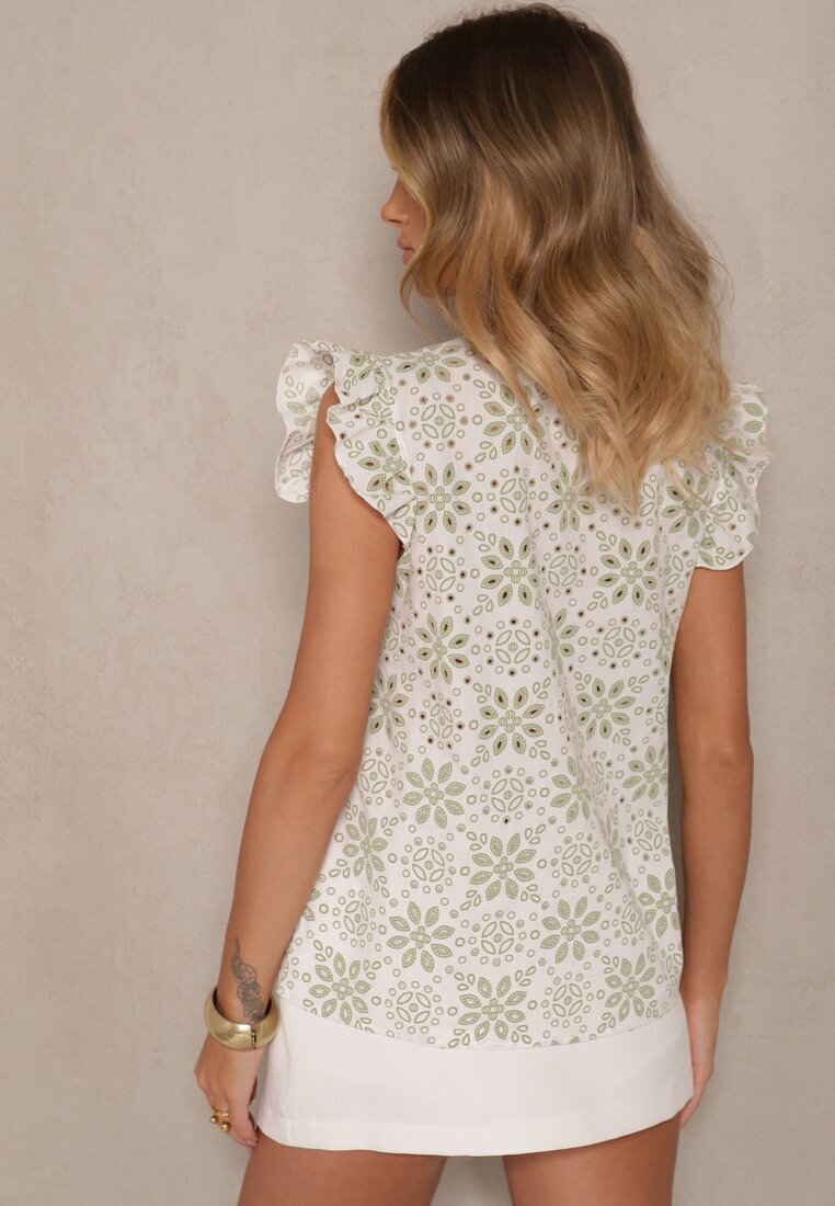 melya by melody Bluză Viscoză Verde-Bej cu In Decorată cu Volane Zirenda