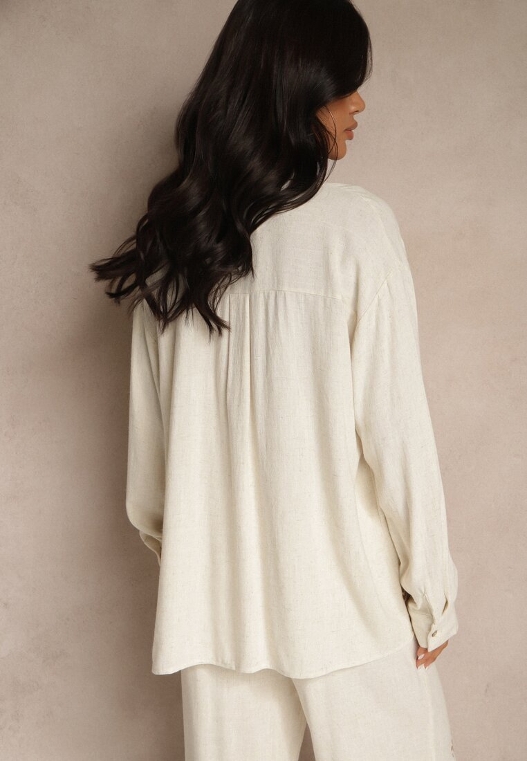 melya by melody Cămașă Alb-Bej Boho din Vâscoză și In cu Broderie Decorativă Arliena