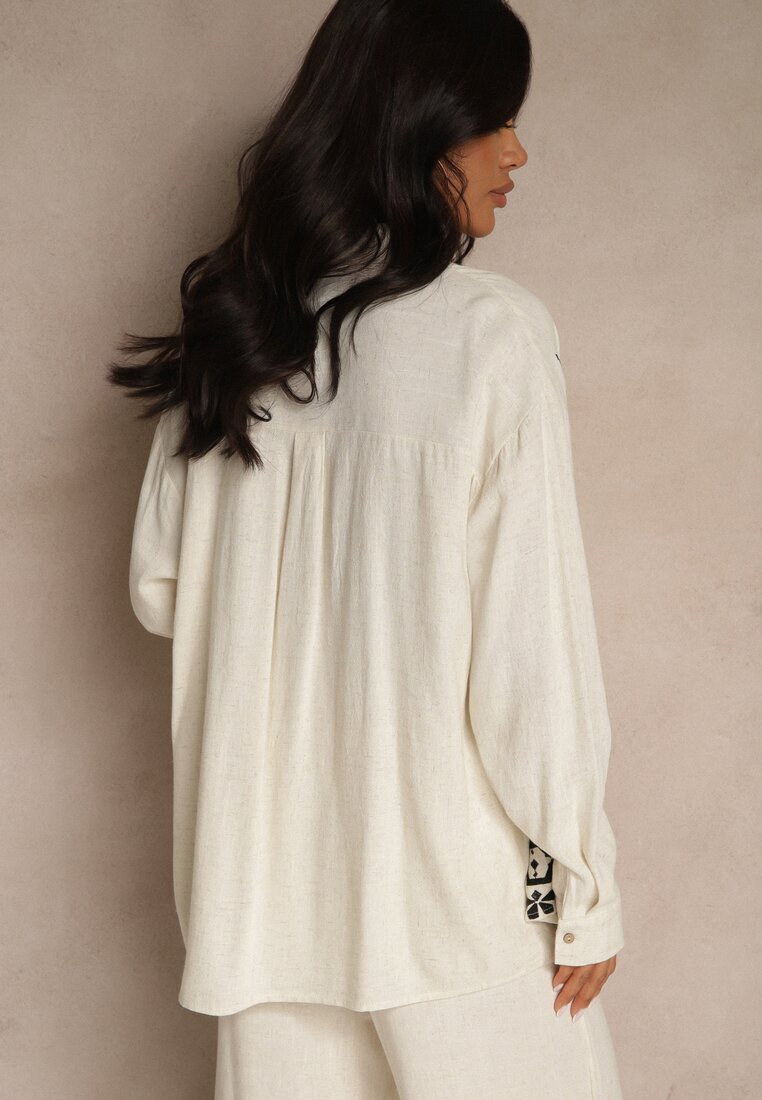 melya by melody Cămașă Alb-Negru Boho din Viscoză și In cu Broderie Decorativă Arliena