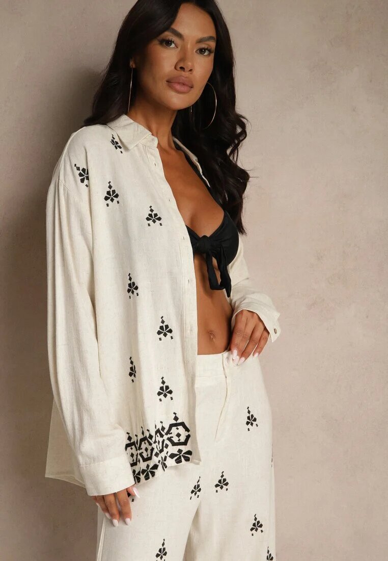 melya by melody Cămașă Alb-Negru Boho din Viscoză și In cu Broderie Decorativă Arliena