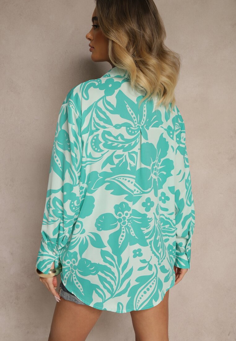 melya by melody Cămașă Albastră Oversize cu Imprimeu Floral Boinea