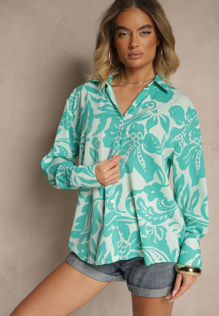 melya by melody Cămașă Albastră Oversize cu Imprimeu Floral Boinea