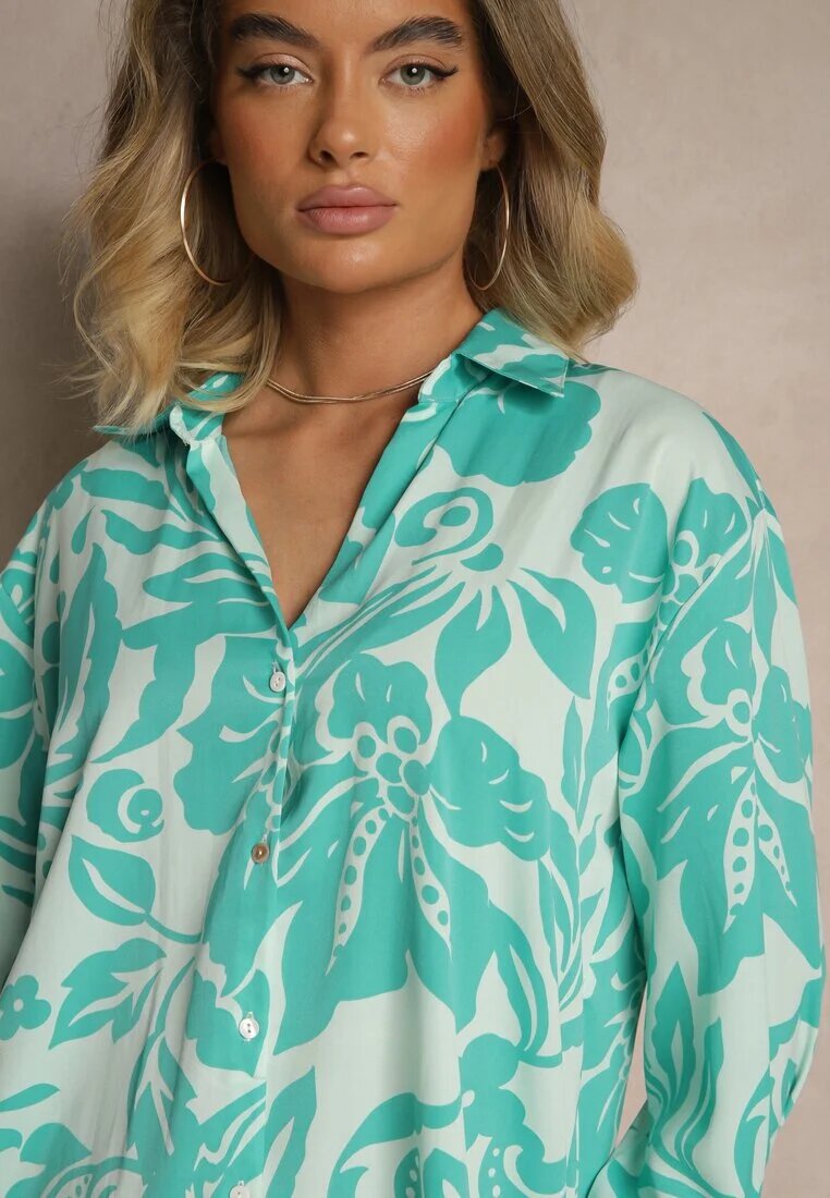 melya by melody Cămașă Albastră Oversize cu Imprimeu Floral Boinea