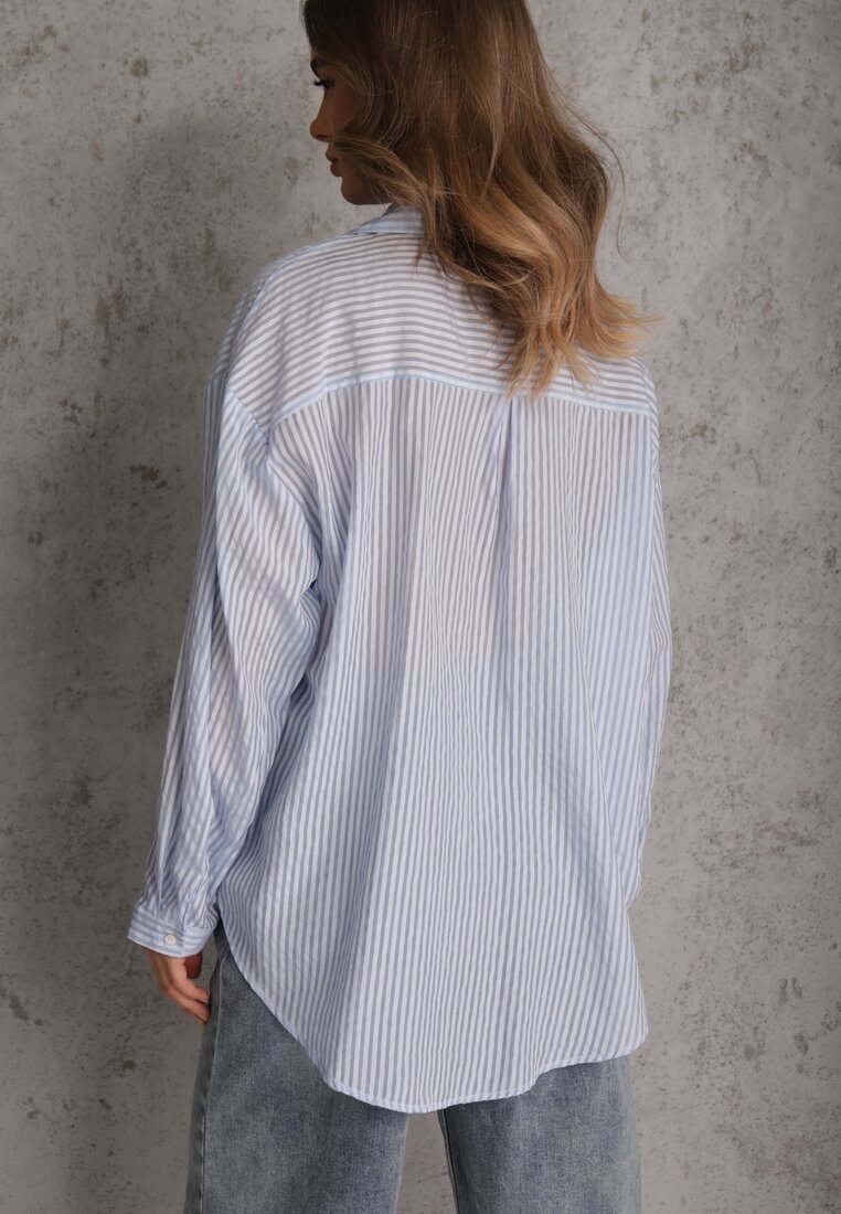 melya by melody Cămașă Albastră Oversize din Tencel cu dungi cu model brodat Tidore