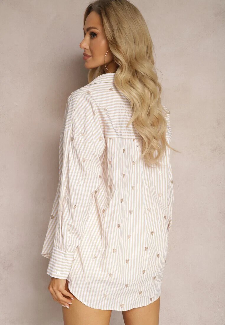 melya by melody Cămașă Bej deschis din bumbac Decorată cu model cu dungi subțiri și inimioare Vatille