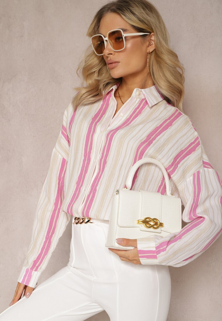 melya by melody Cămașă Bej-Fucsia Casual din Bumbac în Dungi Sileata