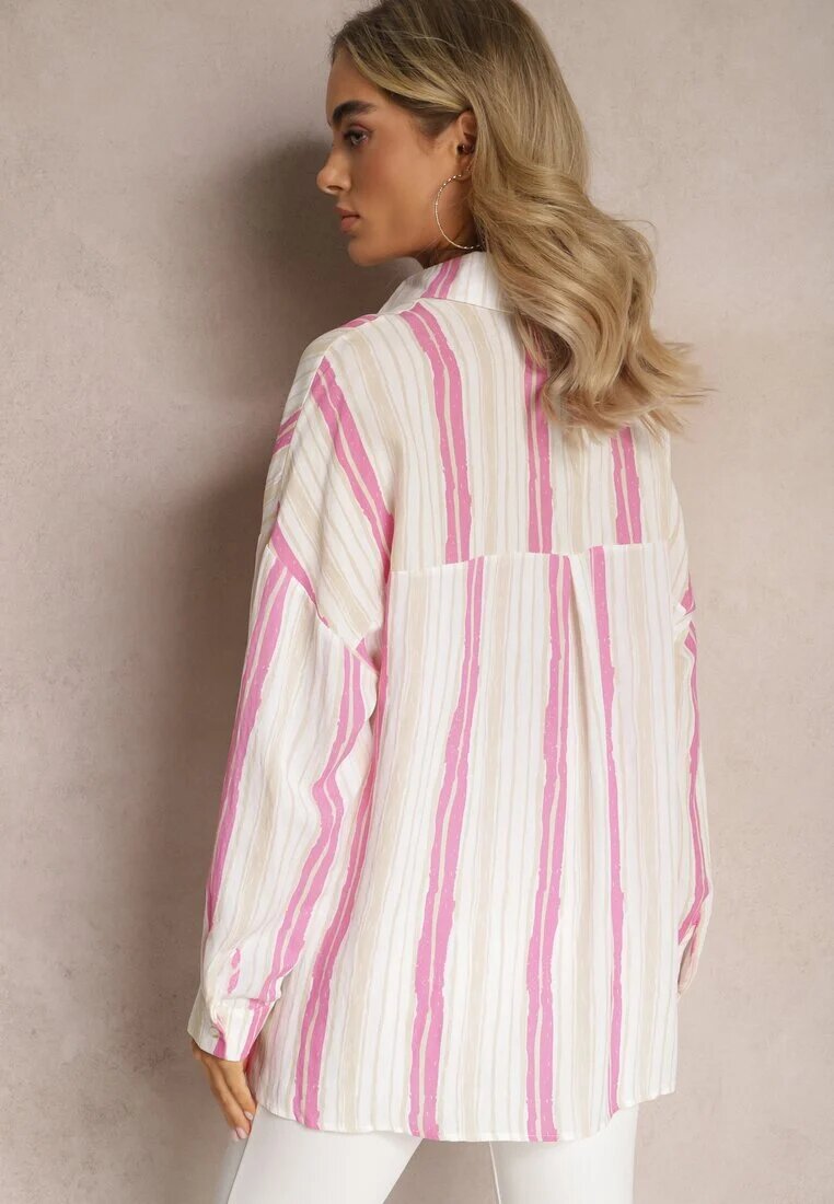 melya by melody Cămașă Bej-Fucsia Casual din Bumbac în Dungi Sileata