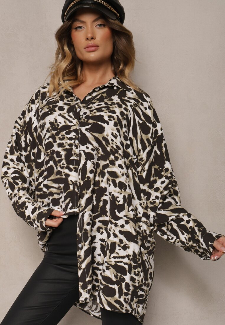 melya by melody Cămașă bej închisă din Viscoză cu In și Model Abstract Emariline