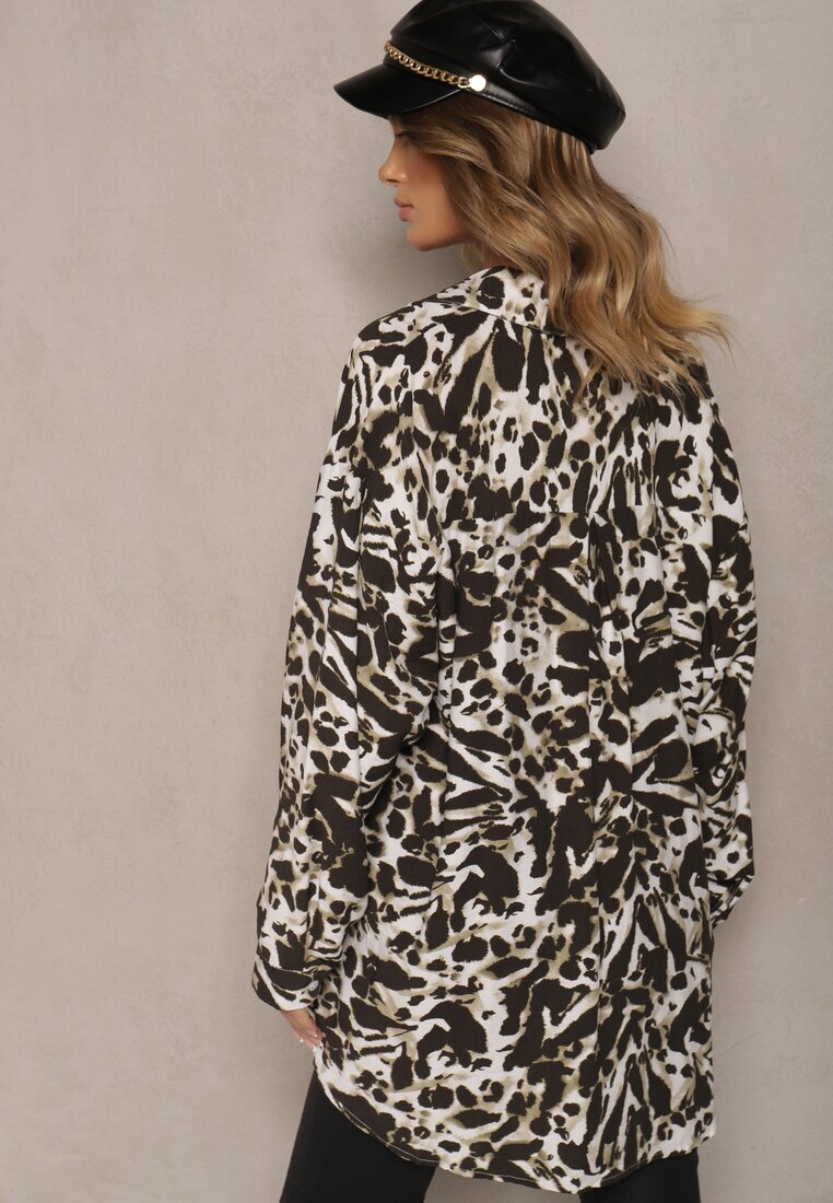 melya by melody Cămașă bej închisă din Viscoză cu In și Model Abstract Emariline