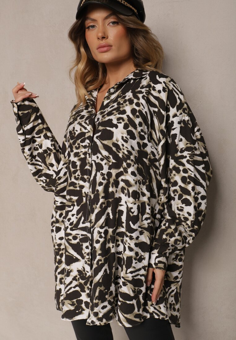 melya by melody Cămașă bej închisă din Viscoză cu In și Model Abstract Emariline
