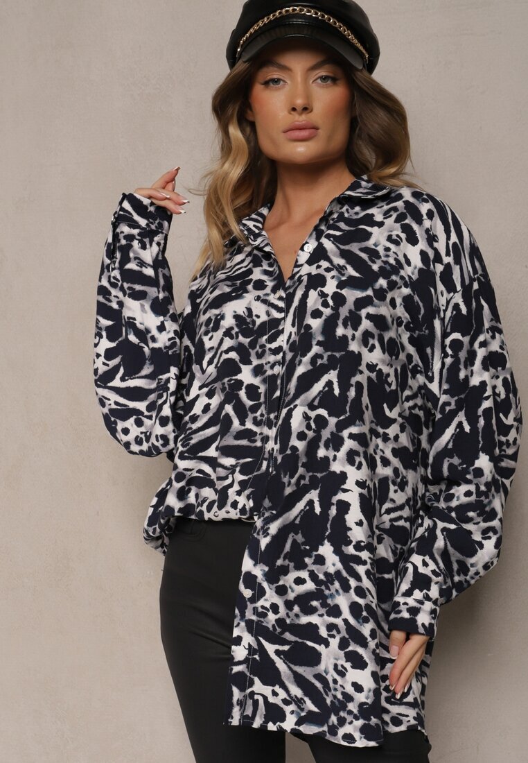 melya by melody Cămașă bleumarin cu viscoză și in cu model abstract Emariline