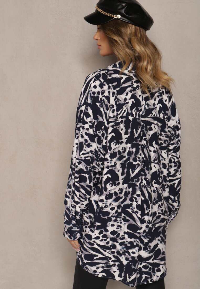 melya by melody Cămașă bleumarin cu viscoză și in cu model abstract Emariline