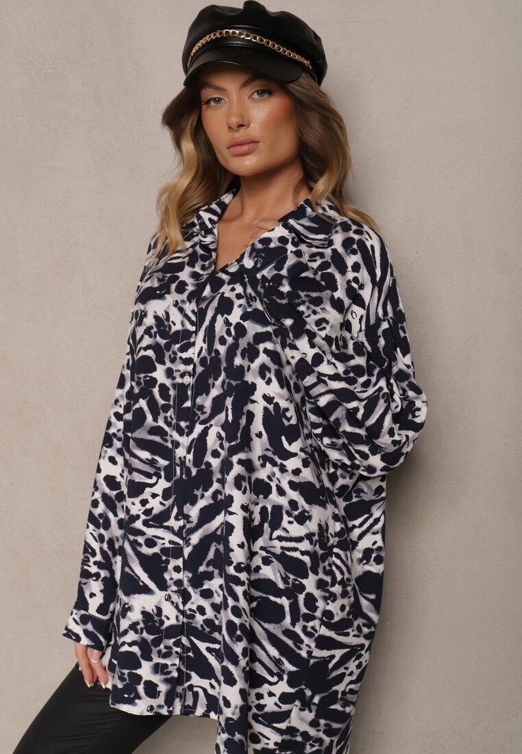melya by melody Cămașă bleumarin cu viscoză și in cu model abstract Emariline