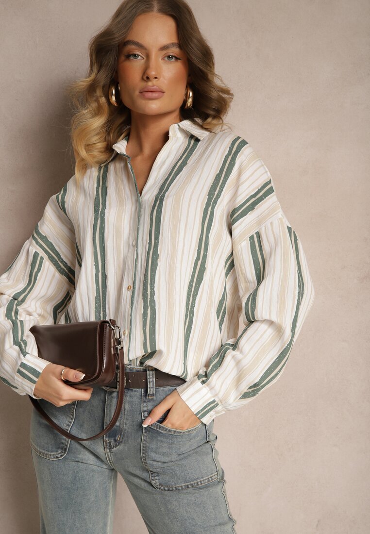 melya by melody Cămașă casual bej din bumbac cu dungi Sileata