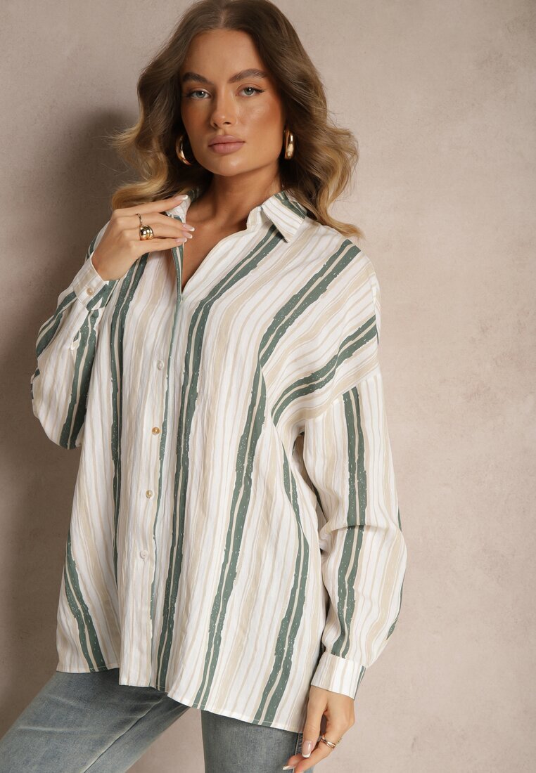 melya by melody Cămașă casual bej din bumbac cu dungi Sileata