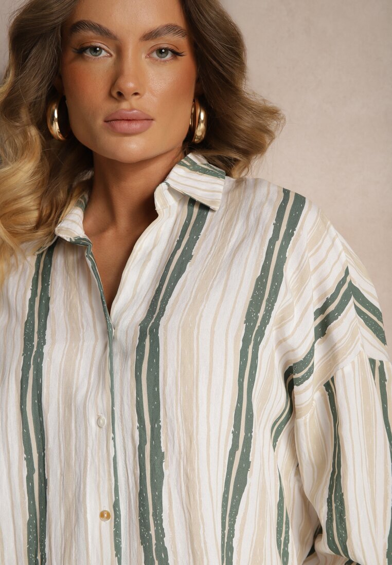 melya by melody Cămașă casual bej din bumbac cu dungi Sileata