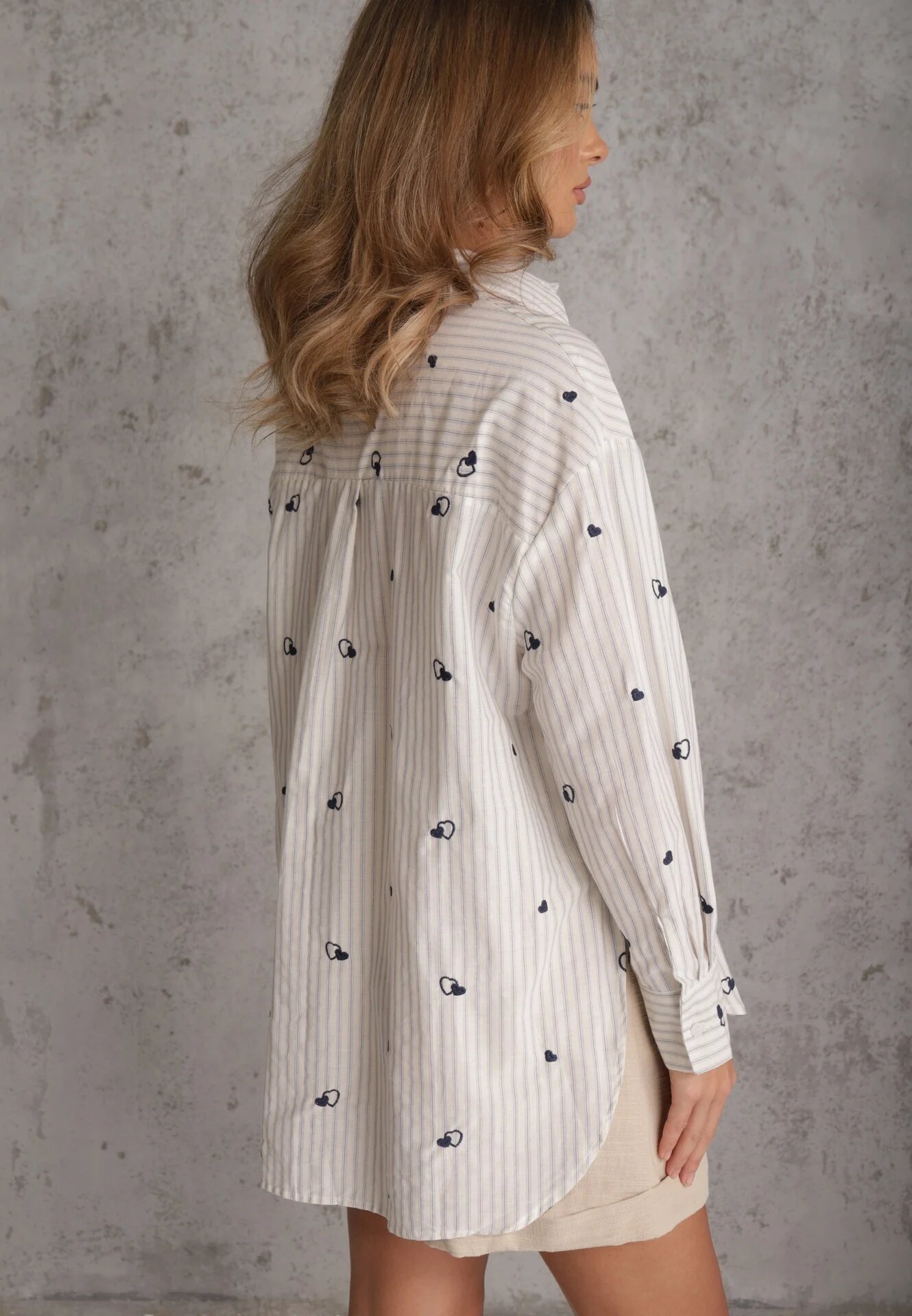 melya by melody Cămașă de vară din bumbac croi oversize decorată cu model brodat Harmomela Albastră