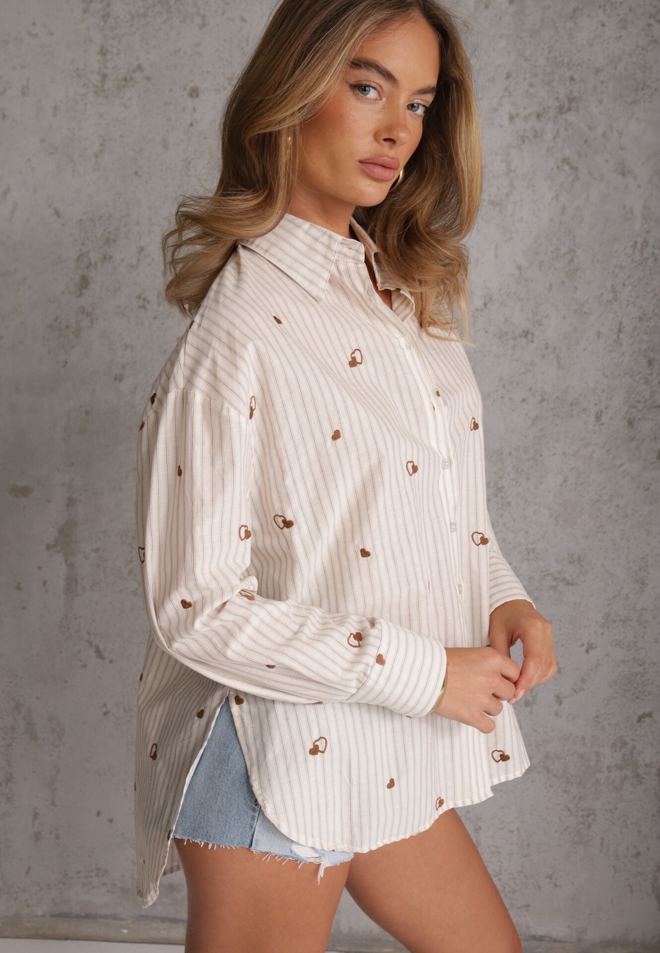 melya by melody Cămașă de vară din bumbac croi oversize decorată cu model brodat Harmomela Bej