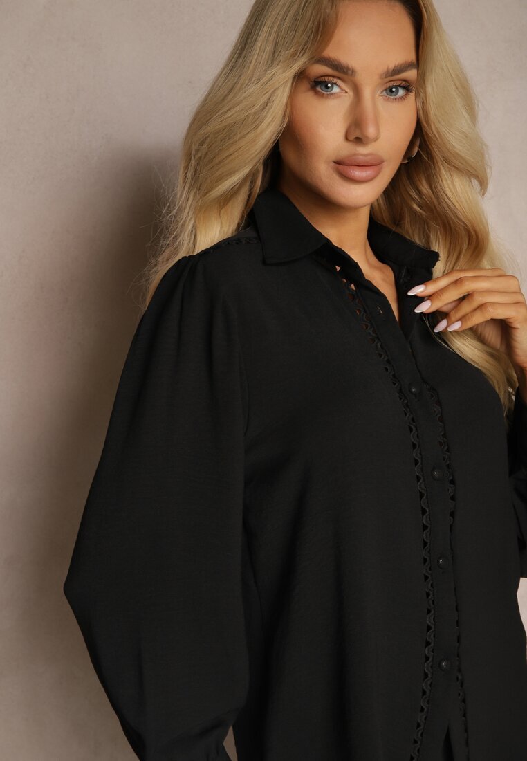 melya by melody Cămașă Neagră cu Inserții Dantelate Elegante Meristas