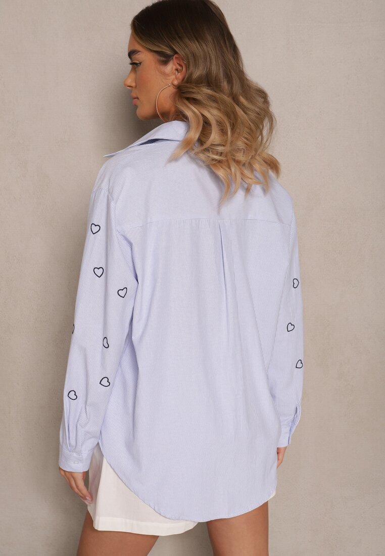 melya by melody Cămașă Oversize albastru-marin cu dungi brodată cu inimioare Nitavela