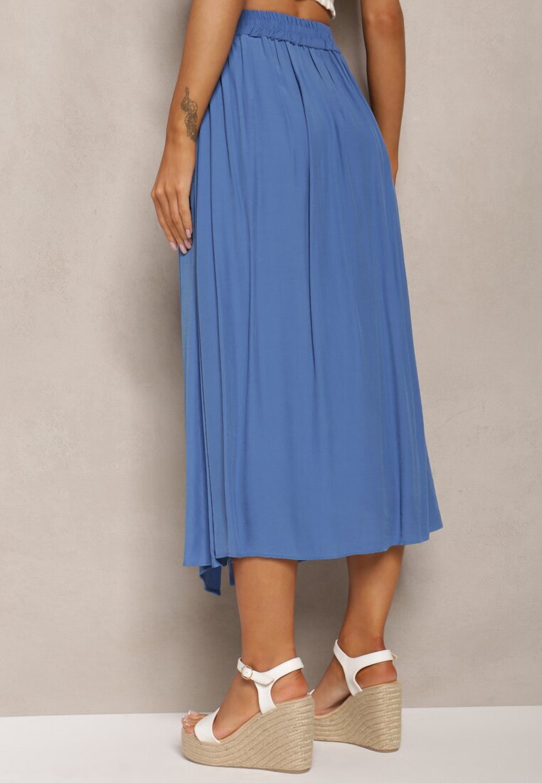 melya by melody Fustă Cloș Albastră Maxi cu Elastic în Talie și cu Buzunare Kendrani