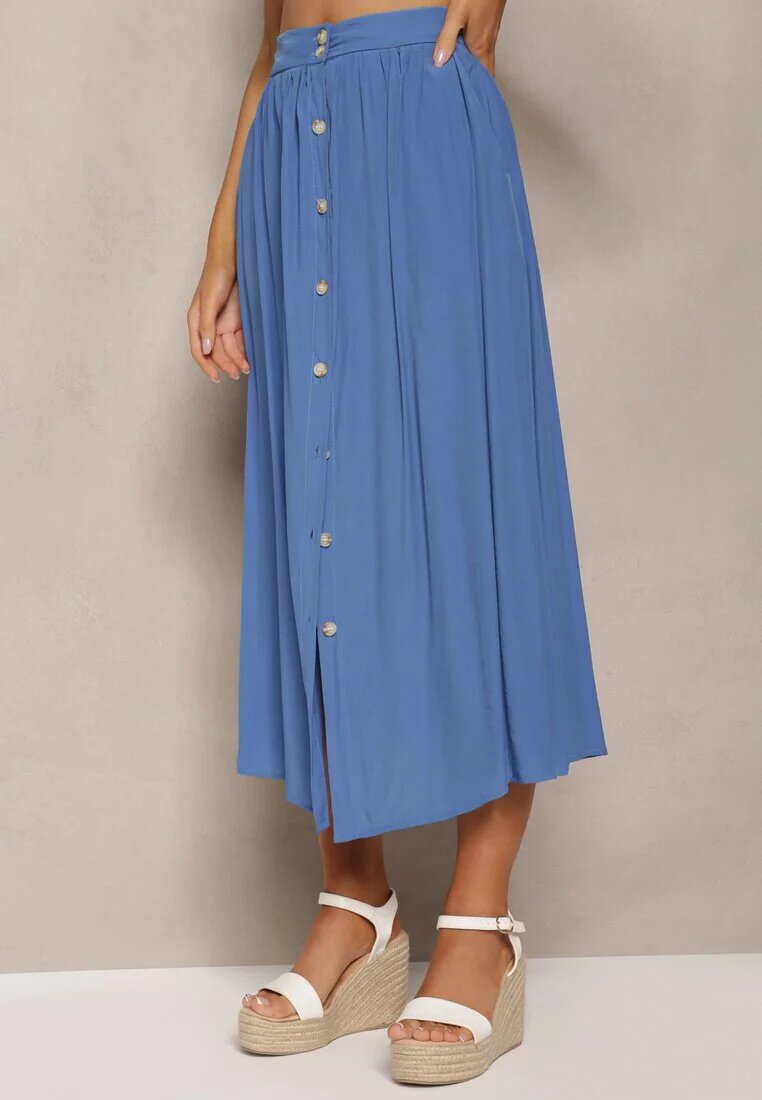 melya by melody Fustă Cloș Albastră Maxi cu Elastic în Talie și cu Buzunare Kendrani
