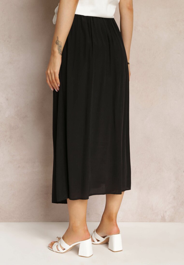 melya by melody Fustă Maxi Cloș Neagră cu elastic în talie și buzunare Kendrani