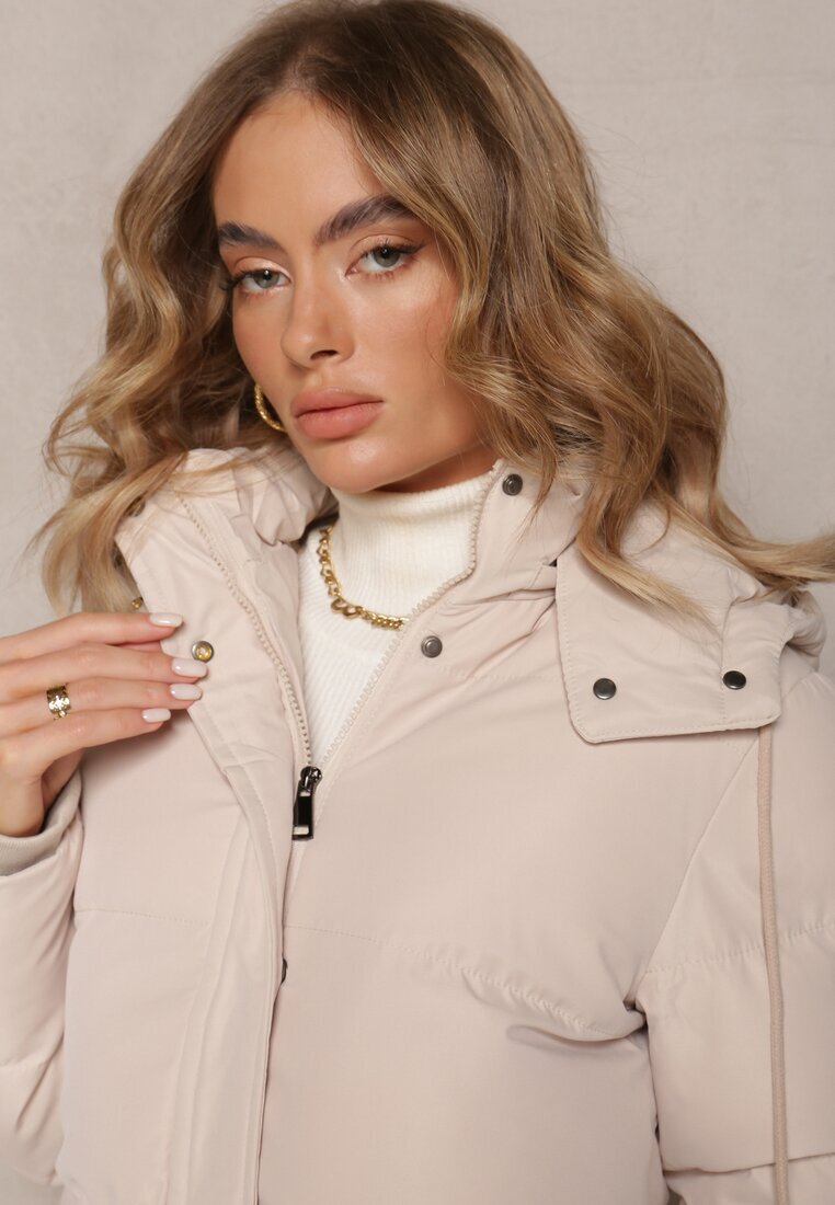 melya by melody Geacă bej deschisă cu matlasare clasică și glugă detașabilă Thessari