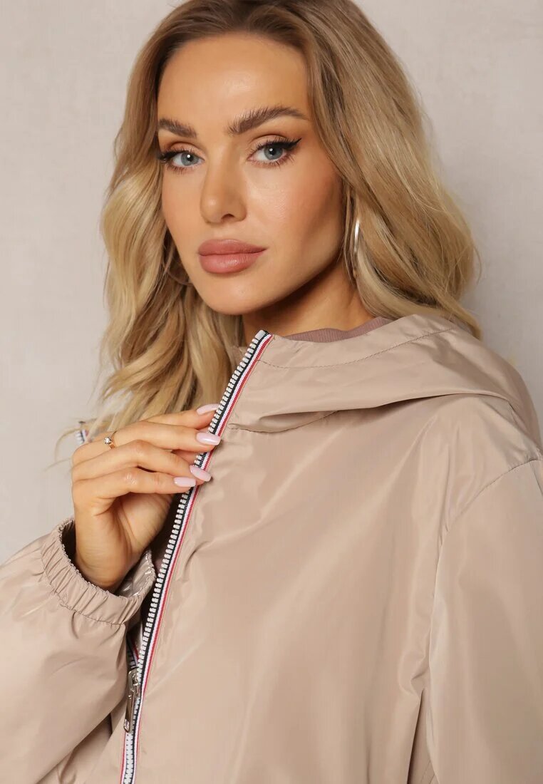 melya by melody Geacă de tranziție reversibilă bej cu glugă și croială lejeră Anahitta