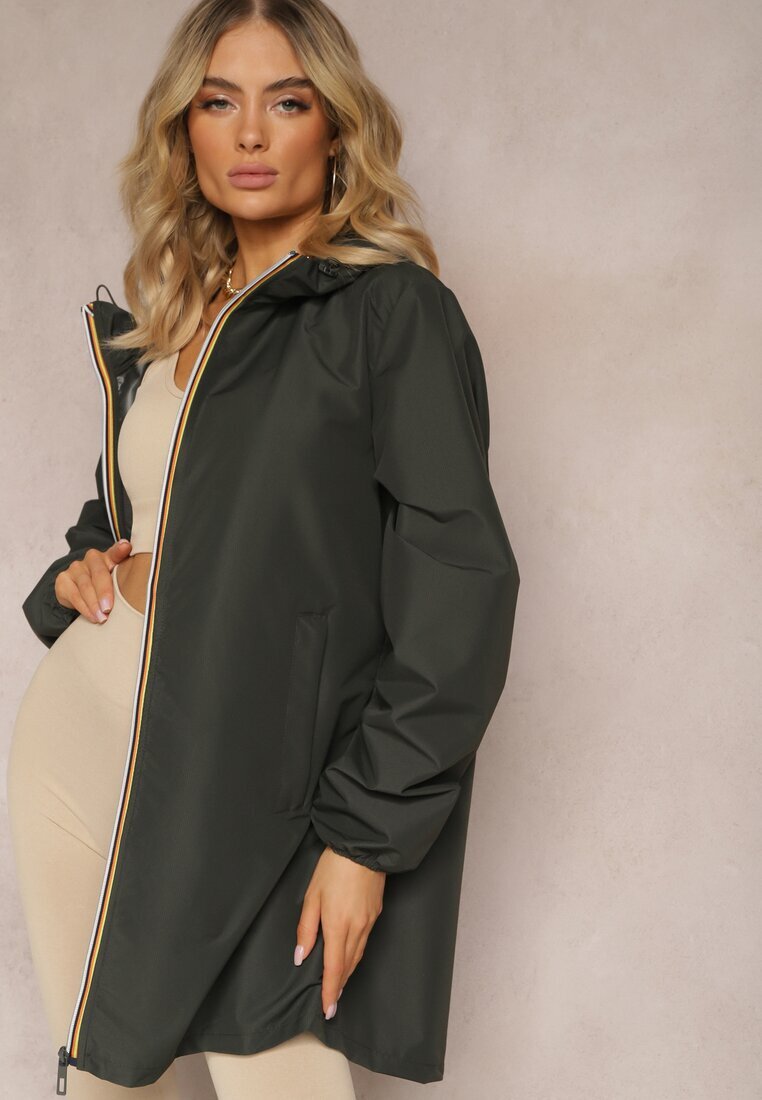 melya by melody Geacă lungă de vânt verde închis cu glugă nedetașabilă Liodesa
