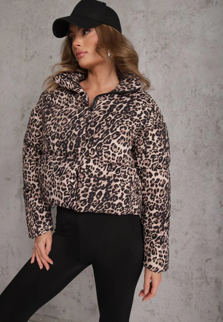 melya by melody Geacă Maro cu imprimeu leopard Matlasată Scurtă cu elastic Ivilda