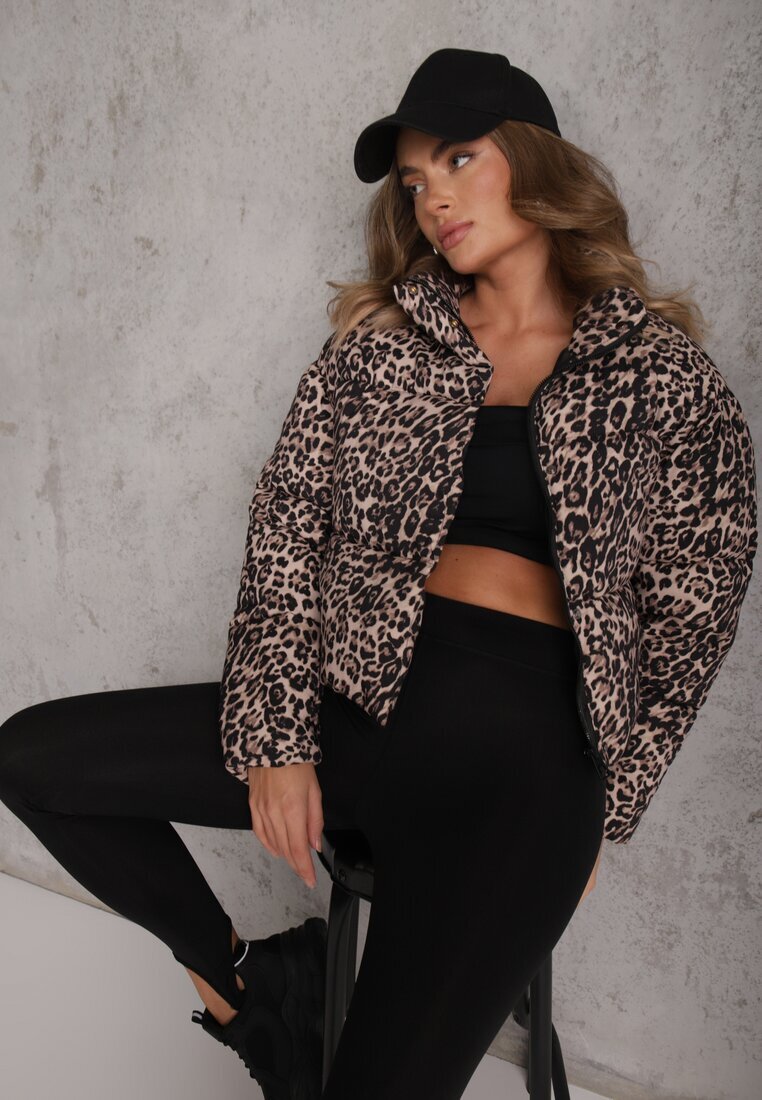 melya by melody Geacă Maro cu imprimeu leopard Matlasată Scurtă cu elastic Ivilda