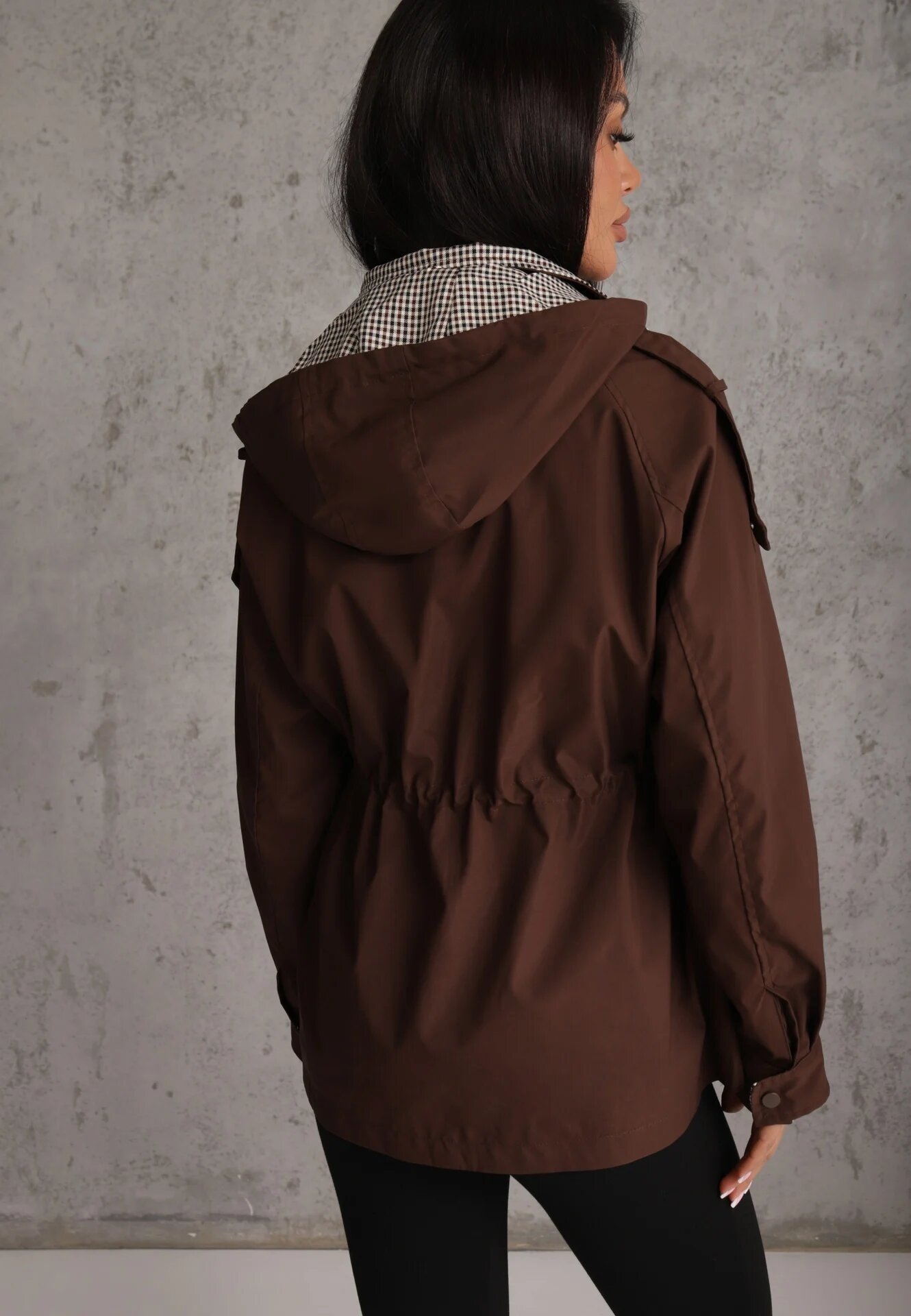 melya by melody Geacă Parka de tranziție cu glugă decorată cu model în carouri Isadorina Maro