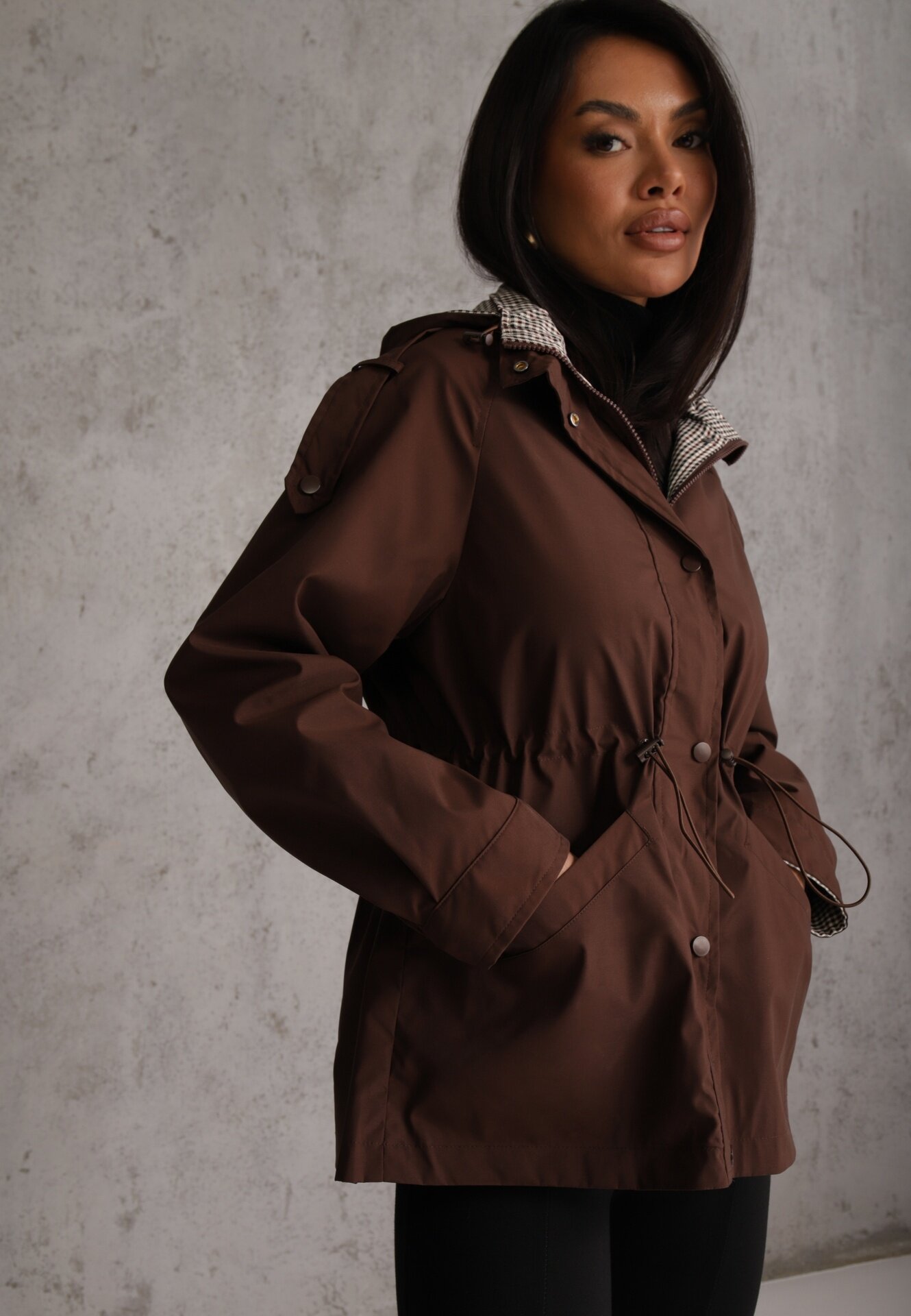 melya by melody Geacă Parka de tranziție cu glugă decorată cu model în carouri Isadorina Maro