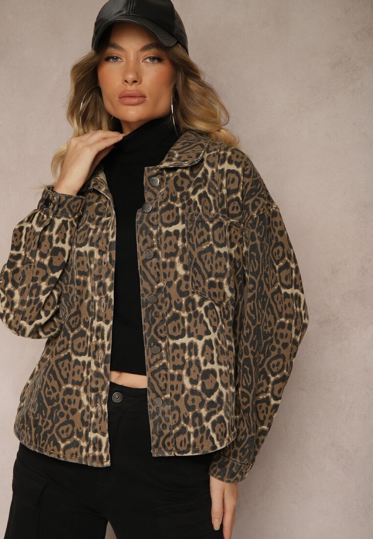 melya by melody Geacă tip cămașă de blugi Maro Leopard Cesira