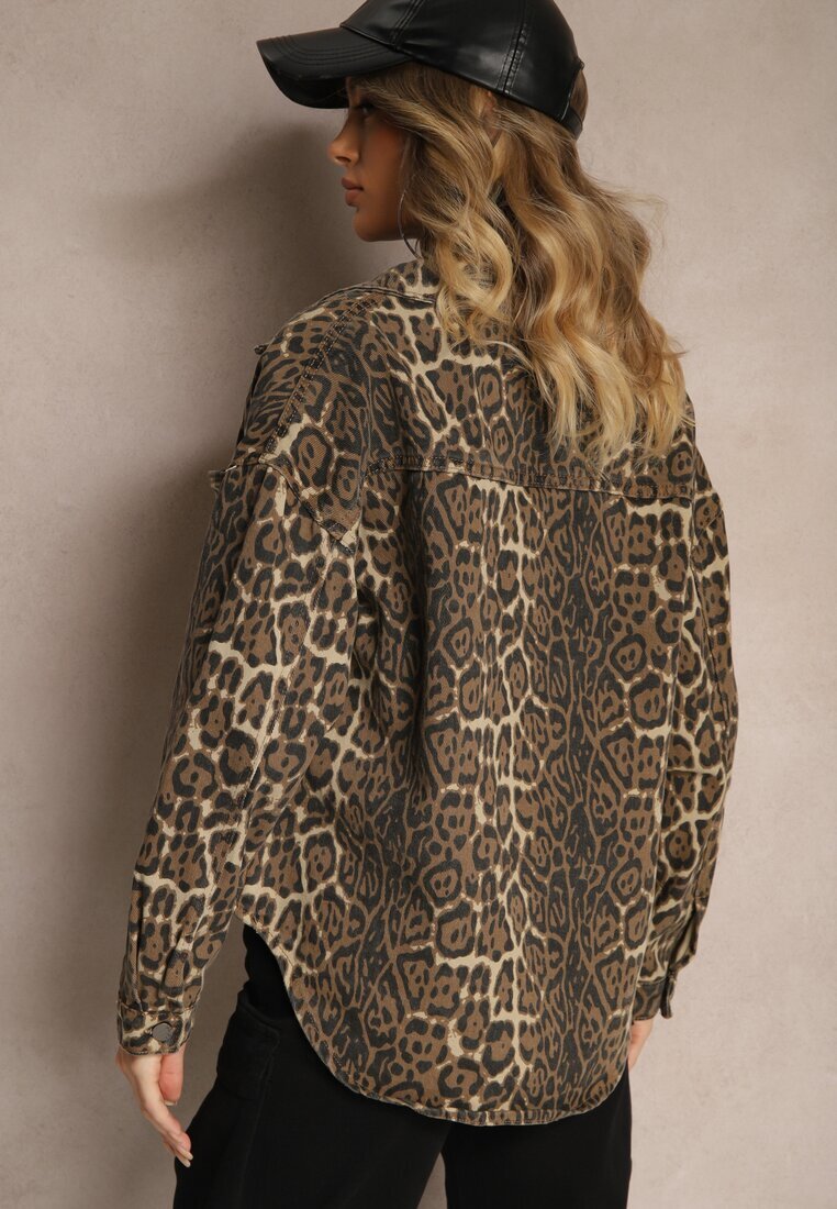 melya by melody Geacă tip cămașă de blugi Maro Leopard Cesira
