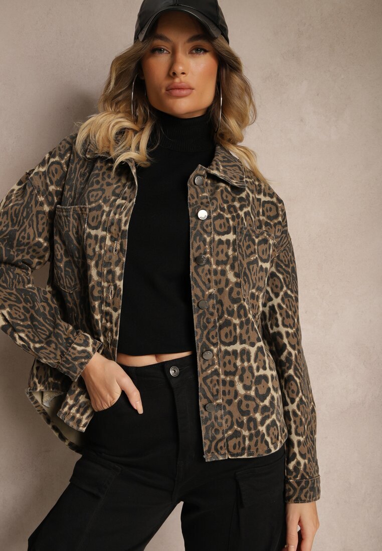 melya by melody Geacă tip cămașă de blugi Maro Leopard Cesira