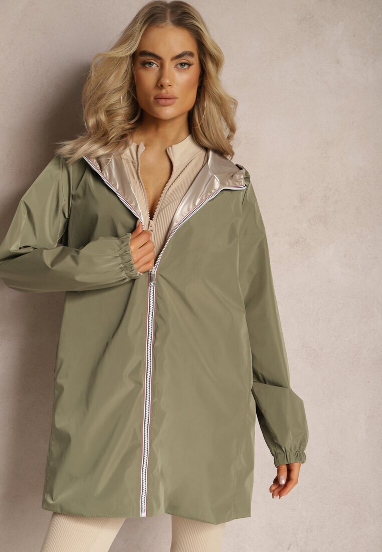 melya by melody Geacă Verde închis Metalică Reversibilă cu Glugă Amsera
