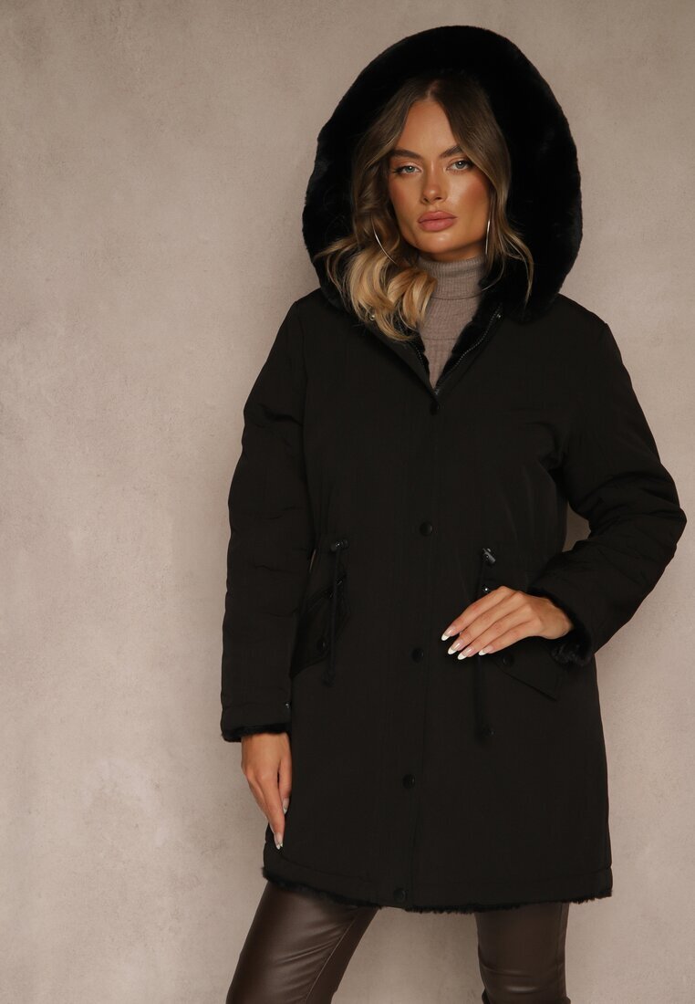 melya by melody Jachetă Parka Neagră Reversibilă cu Blană și Glugă Alerisse