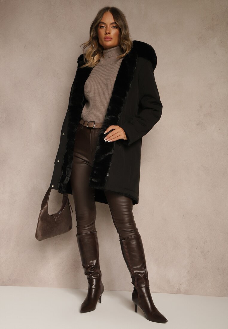 melya by melody Jachetă Parka Neagră Reversibilă cu Blană și Glugă Alerisse